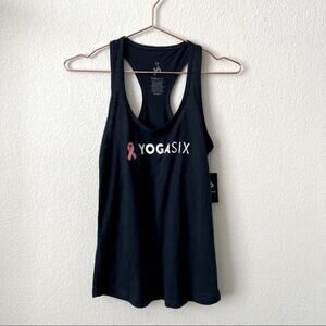 Yoga Six Y6 Breast Cancer Awareness Pink Ribbon navy blue racerback tank top
